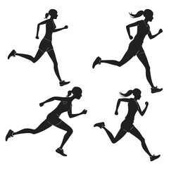 Female runners in motion black silhouettes running sport