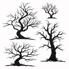 Obraz premium Five gnarled bare trees silhouette spooky