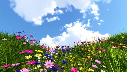 Vibrant meadow blossoms under a summer sky