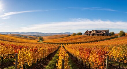 Fototapeta premium Autumn Vineyard Panoramic