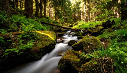 Obraz premium Forest stream flowing over rocks