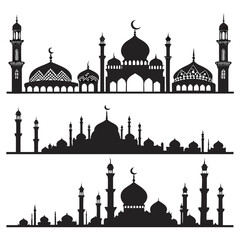 Islamic mosque architecture silhouettes with crescent moons vector