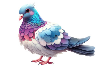 Playful illustration of Jacobin pigeon in cartoon style isolated on transparent background