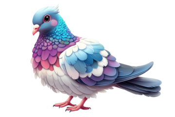 Playful illustration of Jacobin pigeon in cartoon style isolated on transparent background