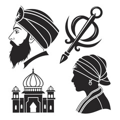 Sikh cultural icons turbaned man Khanda temple culture symbol