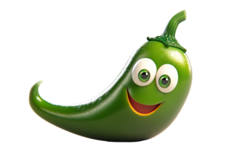 Animated jalapeno pepper with happy face isolated on transparent background