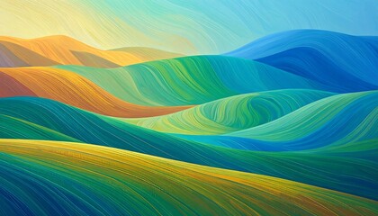 Abstract landscape painting of rolling hills
