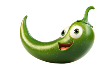 Funny cartoon jalapeno pepper character isolated on transparent background