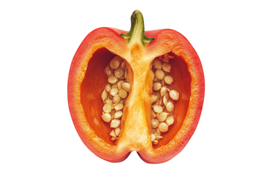 Hot chili pepper cut to show seeds isolated on transparent background