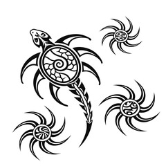 Tribal turtle and swirling designs tattoo black