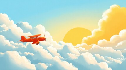 red plane soaring above clouds sunset