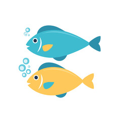 Blue and yellow fish with bubbles blue fish aquatic