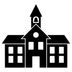 Black Silhouette School Building Icon PNG | Minimal Education Symbol Download