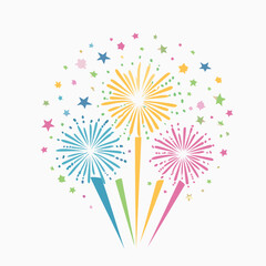 Colorful bursting fireworks and scattered stars celebration explosion