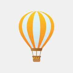 Orange and white striped hot air balloon with brown basket stripes