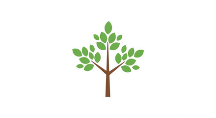 Minimalist illustration of a small green tree with a brown trunk and lush leaves, symbolizing nature and growth on an isolated transparent background.