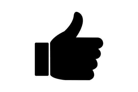 black hand with thumb up on transparent background