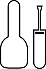 Nail polish bottle and brush icon black line and solid silhouette style, beauty cosmetics container group, manicure equipment collection, minimal vector illustration design