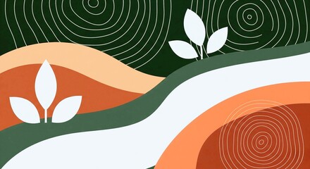 Flat Abstract Nature Background with Tree Ring and River Patterns