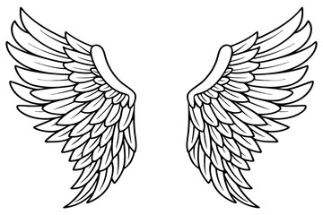 Vector Illustration of Detailed Angel Wings Line Art