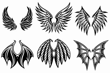 Vector Set of Angel and Demon Wings Illustration for Tattoo and Design
