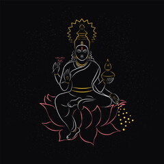 Laxmi pooja and akshaya tritiya festival line art on dark background.