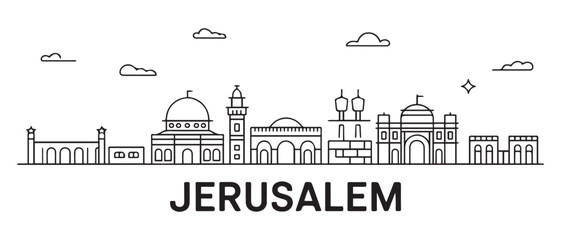 Jerusalem Line Art skyline. Travel Jerusalem famous landmarks. Business and tourism concept for presentation, banner, web site. with white background