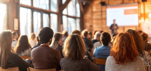 The engaged audience at a dynamic presentation in a modern conference setting.