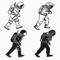 Astronauts walking in space suits silhouette space exploration