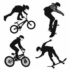 Fototapeta premium B M X riders and skateboarders performing stunts bicycle skateboarding