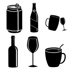 Beverage containers and glasses silhouettes bottle