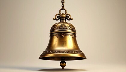 Ornate brass bell suspended by chain, featuring intricate floral and scroll motifs — aged elegance, ceremonial presence, and golden craftsmanship.”