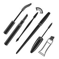 Black cosmetic brushes and makeup tools mascara eyeliner