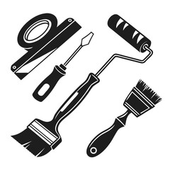 Black paint roller screwdriver brushes tape dispenser vector