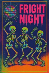 Fright Night skeleton disco poster for Halloween parties, clubs, flyers, ads
