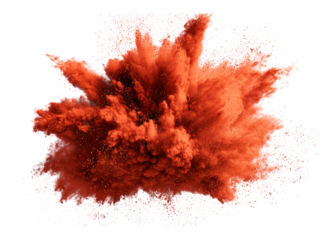 Dramatic explosion of vibrant rust colored powder, an artistic burst of color, perfect for adding energy and excitement to your designs, a captivating abstract element