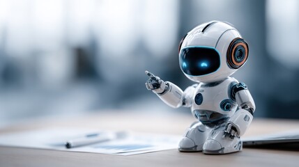 Fototapeta premium small robot pointing at charts
