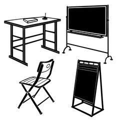 Classroom desk chair easel whiteboard vector