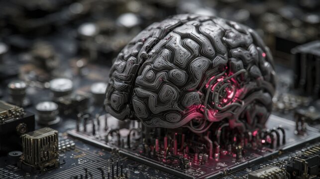 metallic brain on circuit board