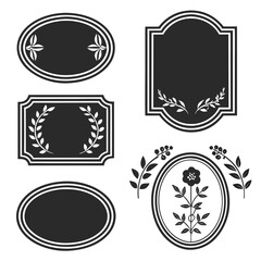 Decorative oval and rectangular frames with botanical elements border label
