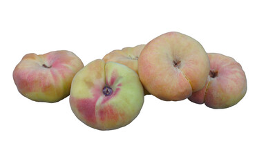 A flat peach stalk spread out on a white background