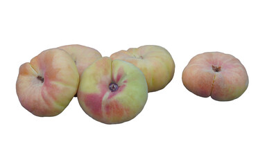 A flat peach stalk spread out on a white background