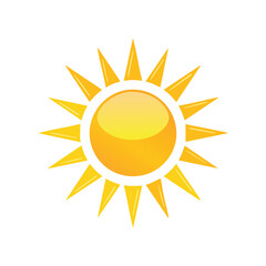 Bright yellow sun with sharp rays and glossy center orange