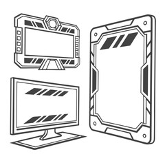 Futuristic digital interface frames and monitor technology