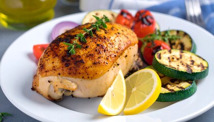 Grilled chicken breast with roasted vegetables