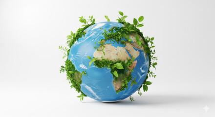 Fototapeta premium Planet Earth Globe Covered with Green Leaves in a Bright Studio.