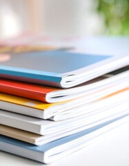 Stack of colorful magazines on a table
