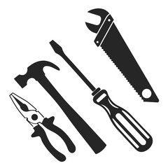 Pliers hammer screwdriver wrench tool silhouettes tools