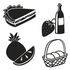 Sandwich bottle strawberry orange basket eggs vector