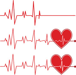 PrintMinimalist ECG Vector Illustration Red Heartbeat Lines with Heart Icons